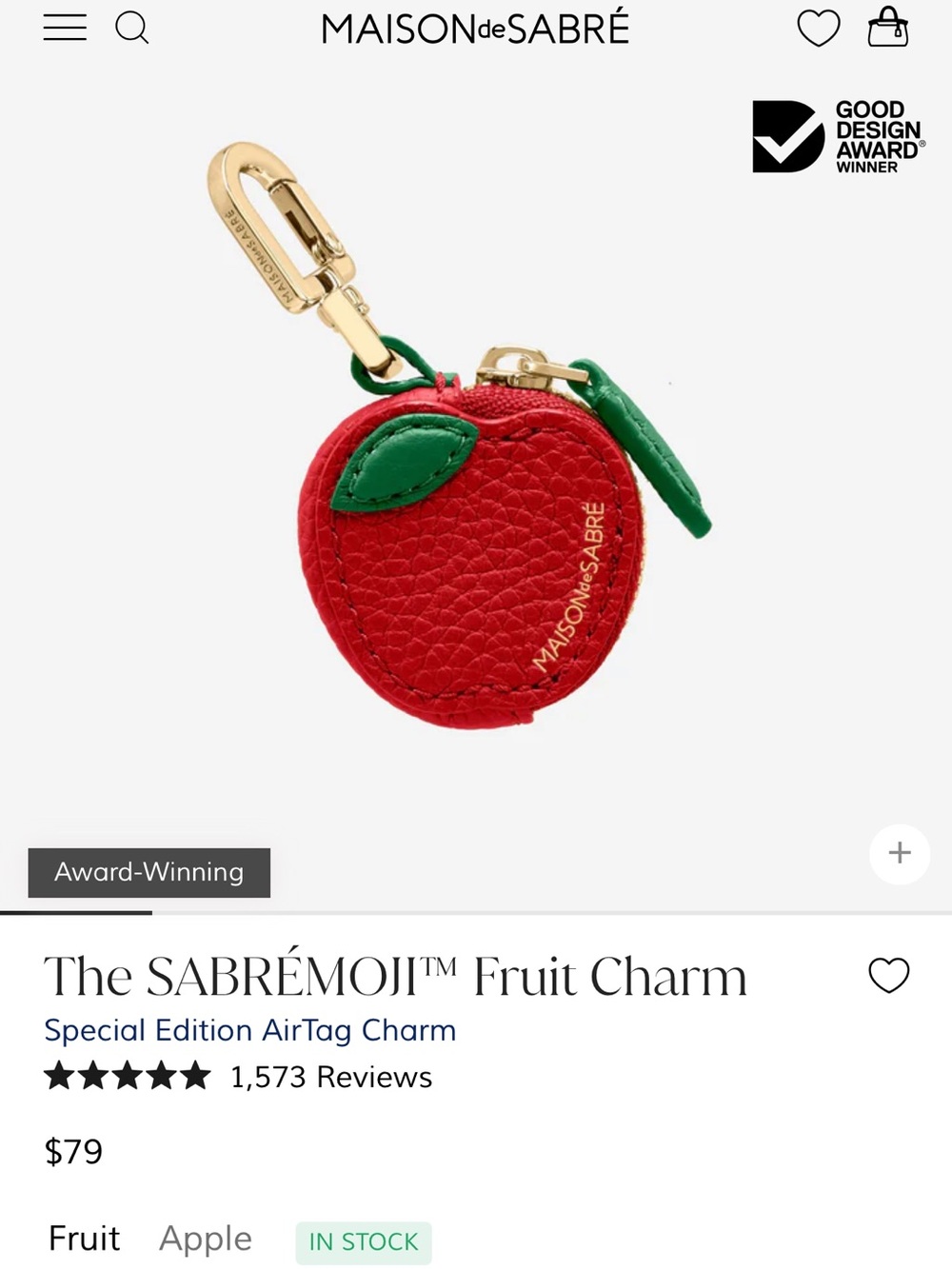 Maison de Sabre SABRÉMOJI Fruit Charm - Apple, NWT